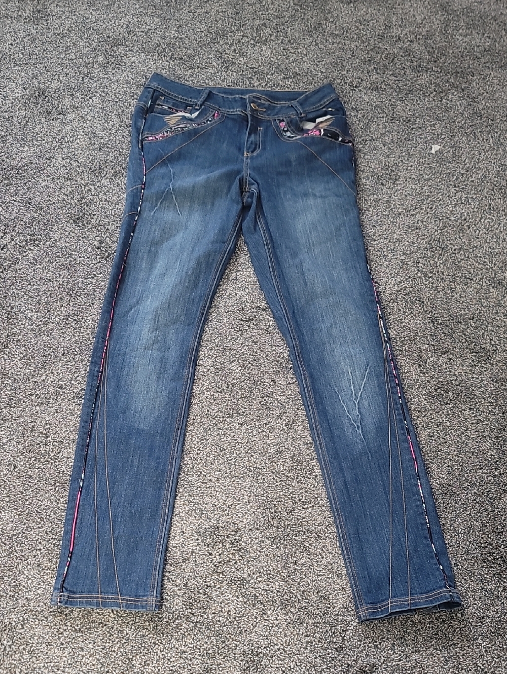 Dereon Blue Skinny Jeans with Pink Side Trim